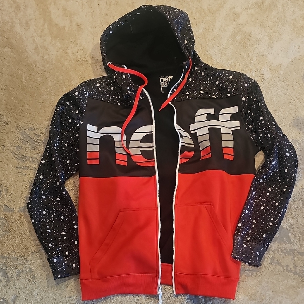 Neff Men's Black and Red Zip-Up Sweater